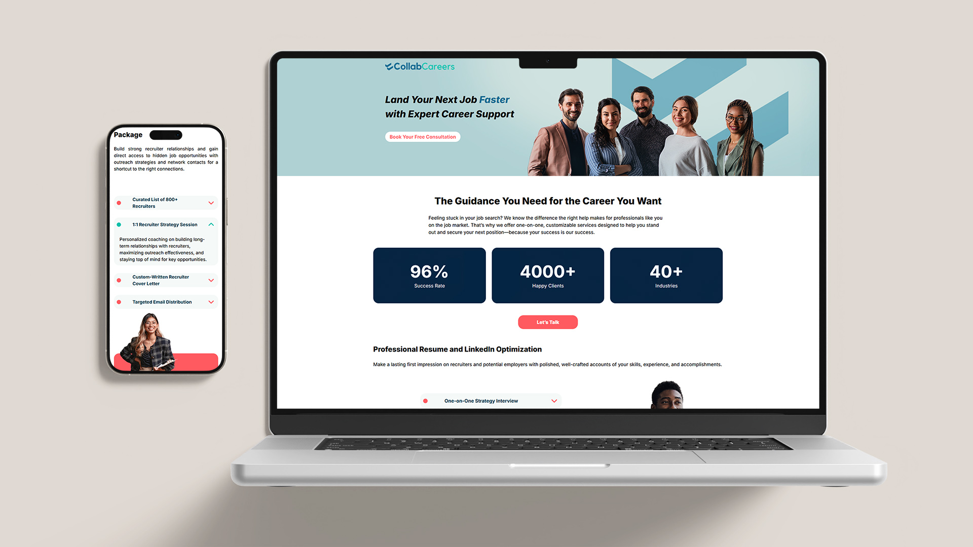 CollabCareers website on multiple devices