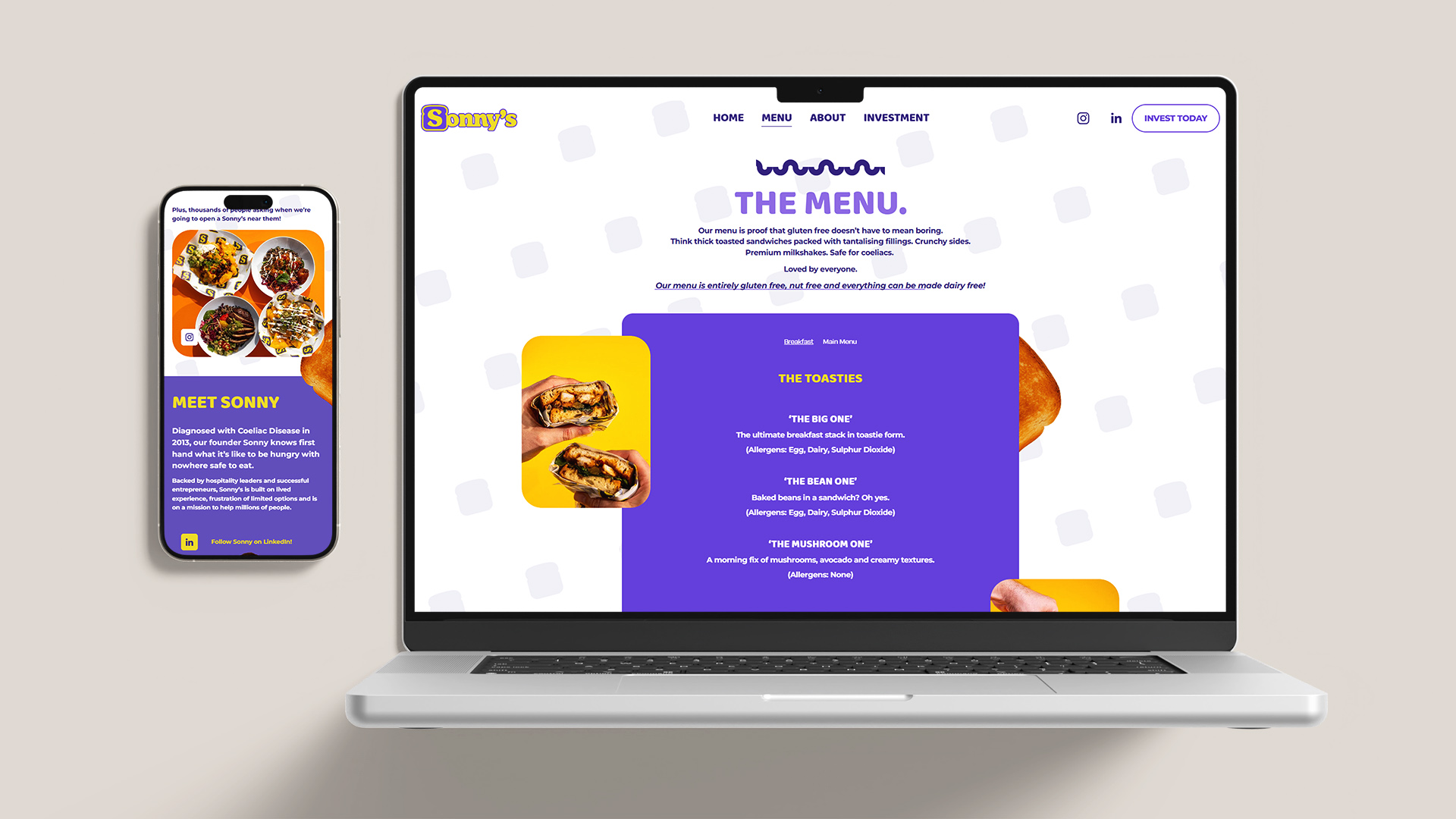 Sonny's Food website on multiple devices